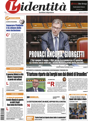 Prima pagina L'Identità di oggi - Quotidiano nazionale