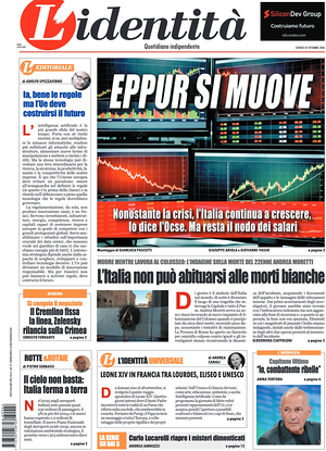 Prima pagina L'Identità di oggi - Quotidiano nazionale