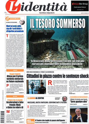 Prima pagina L'Identità di oggi - Quotidiano nazionale