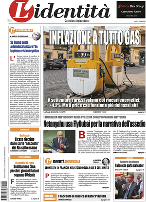 Prima pagina L'Identità di oggi - Quotidiano nazionale