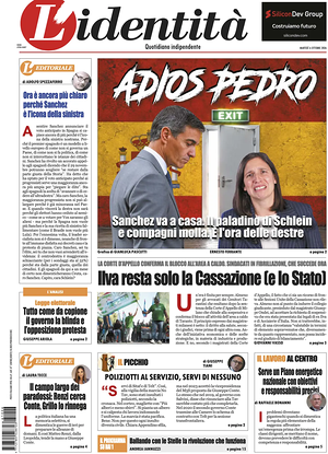 Prima pagina L'Identità di oggi - Quotidiano nazionale