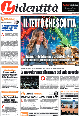 Prima pagina L'Identità di oggi - Quotidiano nazionale