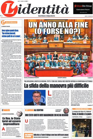 Prima pagina L'Identità di oggi - Quotidiano nazionale