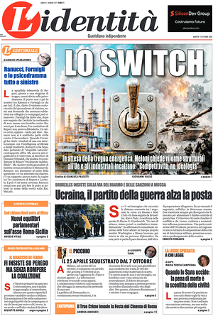 Prima pagina L'Identità di oggi - Quotidiano nazionale
