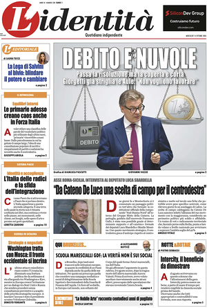 Prima pagina L'Identità di oggi - Quotidiano nazionale