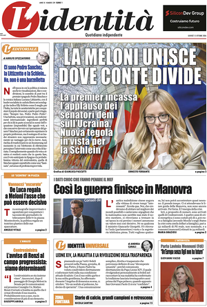 Prima pagina L'Identità di oggi - Quotidiano nazionale