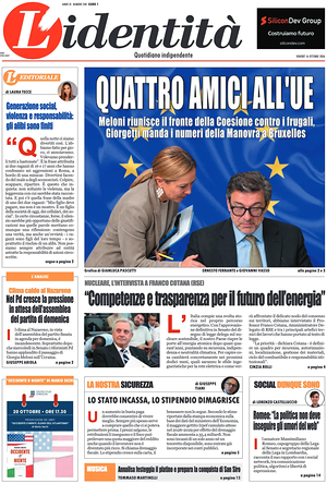 Prima pagina L'Identità di oggi - Quotidiano nazionale