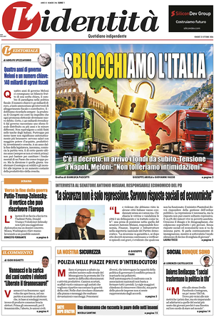 Prima pagina L'Identità di oggi - Quotidiano nazionale