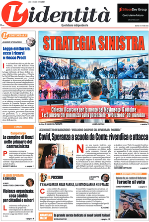 Prima pagina L'Identità di oggi - Quotidiano nazionale