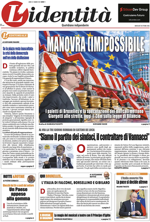 Prima pagina L'Identità di oggi - Quotidiano nazionale