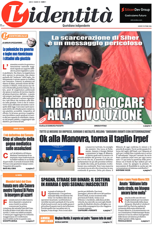 Prima pagina L'Identità di oggi - Quotidiano nazionale