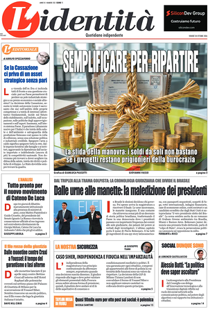 Prima pagina L'Identità di oggi - Quotidiano nazionale
