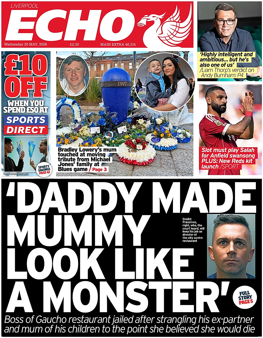 Front page of Liverpool Echo today - UK press 20 May 2026