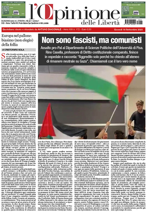 Prima pagina L'Opinione delle Libertà di oggi - Quotidiano nazionale