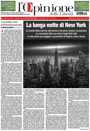 Prima pagina L'Opinione delle Libertà di oggi - Quotidiano nazionale