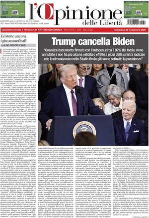 Prima pagina L'Opinione delle Libertà di oggi - Quotidiano nazionale