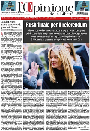 Prima pagina L'Opinione delle Libertà di oggi - Quotidiano nazionale