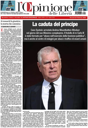 Prima pagina L'Opinione delle Libertà di oggi - Quotidiano nazionale