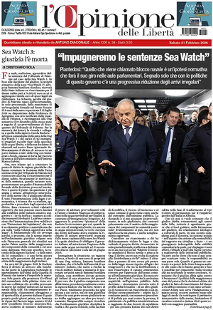 Prima pagina L'Opinione delle Libertà di oggi - Quotidiano nazionale