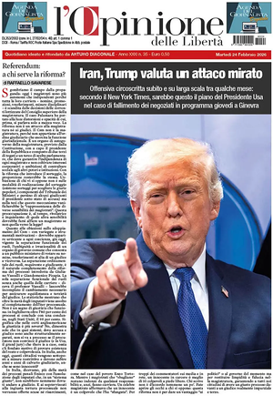 Prima pagina L'Opinione delle Libertà di oggi - Quotidiano nazionale