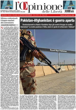 Prima pagina L'Opinione delle Libertà di oggi - Quotidiano nazionale