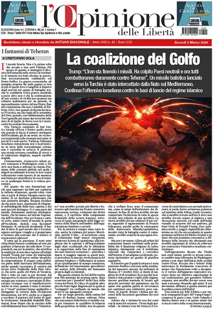 Prima pagina L'Opinione delle Libertà di oggi - Quotidiano nazionale