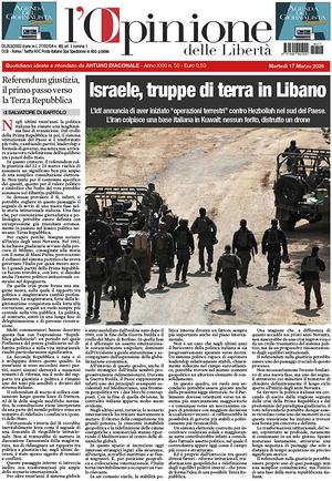 Prima pagina L'Opinione delle Libertà di oggi - Quotidiano nazionale