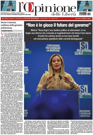 Prima pagina L'Opinione delle Libertà di oggi - Quotidiano nazionale