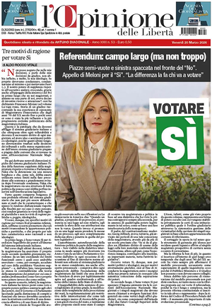 Prima pagina L'Opinione delle Libertà di oggi - Quotidiano nazionale