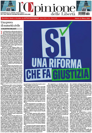Prima pagina L'Opinione delle Libertà di oggi - Quotidiano nazionale