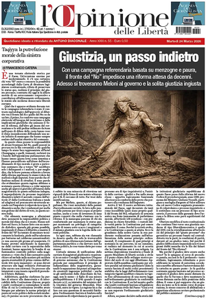 Prima pagina L'Opinione delle Libertà di oggi - Quotidiano nazionale