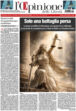 Prima pagina L'Opinione delle Libertà di oggi - Quotidiano nazionale