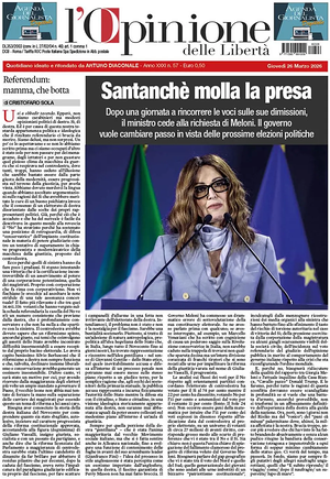 Prima pagina L'Opinione delle Libertà di oggi - Quotidiano nazionale
