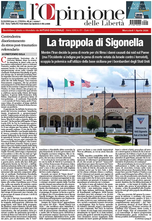 Prima pagina L'Opinione delle Libertà di oggi - Quotidiano nazionale