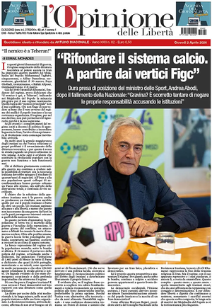 Prima pagina L'Opinione delle Libertà di oggi - Quotidiano nazionale