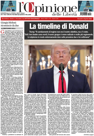 Prima pagina L'Opinione delle Libertà di oggi - Quotidiano nazionale