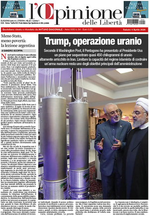 Prima pagina L'Opinione delle Libertà di oggi - Quotidiano nazionale