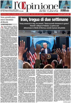 Prima pagina L'Opinione delle Libertà di oggi - Quotidiano nazionale