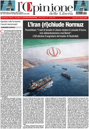 Prima pagina L'Opinione delle Libertà di oggi - Quotidiano nazionale
