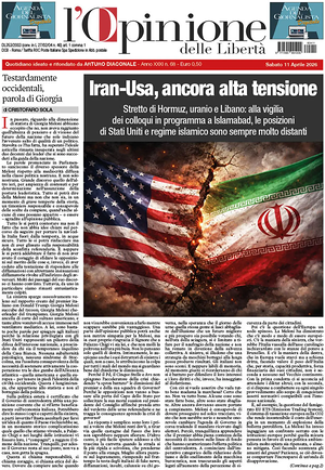 Prima pagina L'Opinione delle Libertà di oggi - Quotidiano nazionale