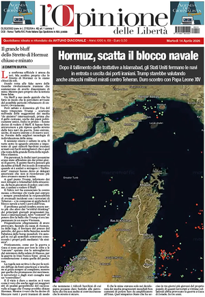 Prima pagina L'Opinione delle Libertà di oggi - Quotidiano nazionale