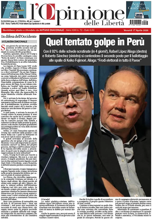 Prima pagina L'Opinione delle Libertà di oggi - Quotidiano nazionale
