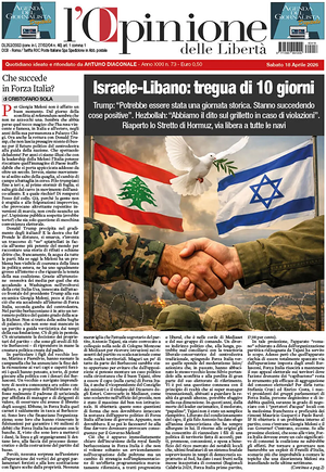 Prima pagina L'Opinione delle Libertà di oggi - Quotidiano nazionale