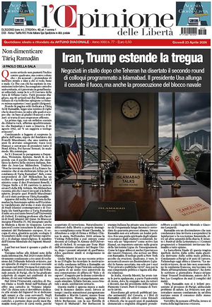 Prima pagina L'Opinione delle Libertà di oggi - Quotidiano nazionale