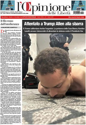 Prima pagina L'Opinione delle Libertà di oggi - Quotidiano nazionale