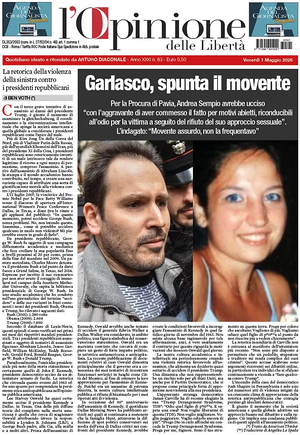 Prima pagina L'Opinione delle Libertà di oggi - Quotidiano nazionale