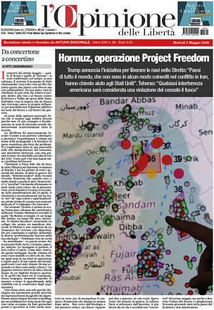 Prima pagina L'Opinione delle Libertà di oggi - Quotidiano nazionale