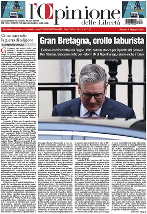 Prima pagina L'Opinione delle Libertà di oggi - Quotidiano nazionale