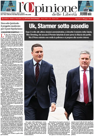 Prima pagina L'Opinione delle Libertà di oggi - Quotidiano nazionale