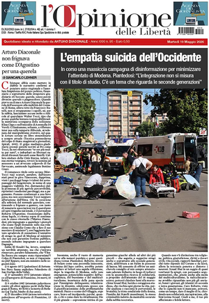 Prima pagina L'Opinione delle Libertà di oggi - Quotidiano nazionale